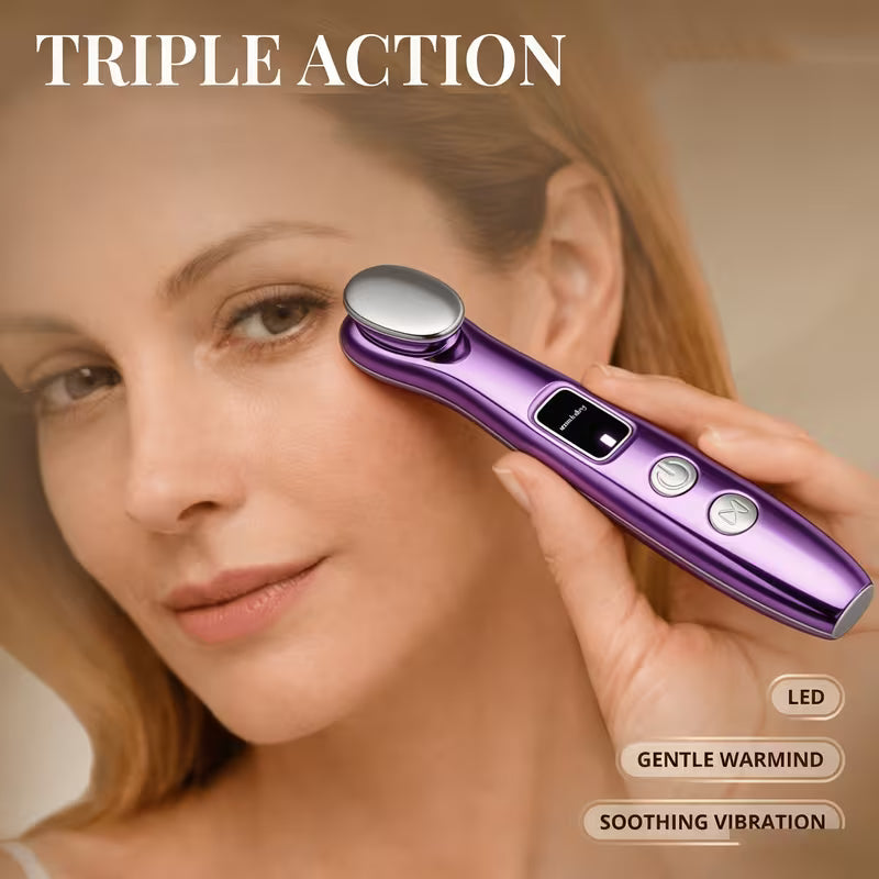 Portable massager for face, neck, and eyes with multiple functions including heating and vibration - USB rechargeable, eye heating stick and eye massager - gentle warmth and vibration for smoother skin