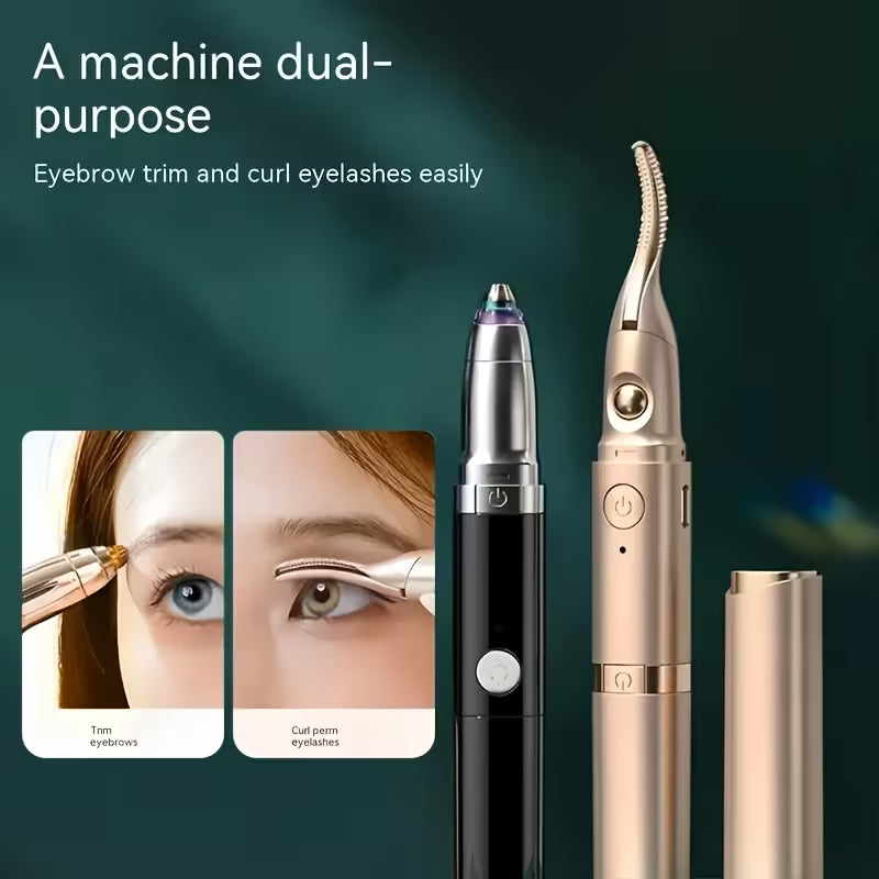 2-in-1 Multifunctional Heated Eyelash Curler, Electric Eyelash Eyebrow Trimmer, Ear and Nose Hair Shaver