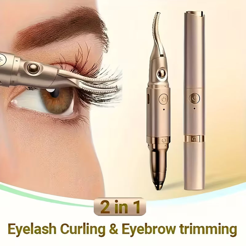2-in-1 Multifunctional Heated Eyelash Curler, Electric Eyelash Eyebrow Trimmer, Ear and Nose Hair Shaver