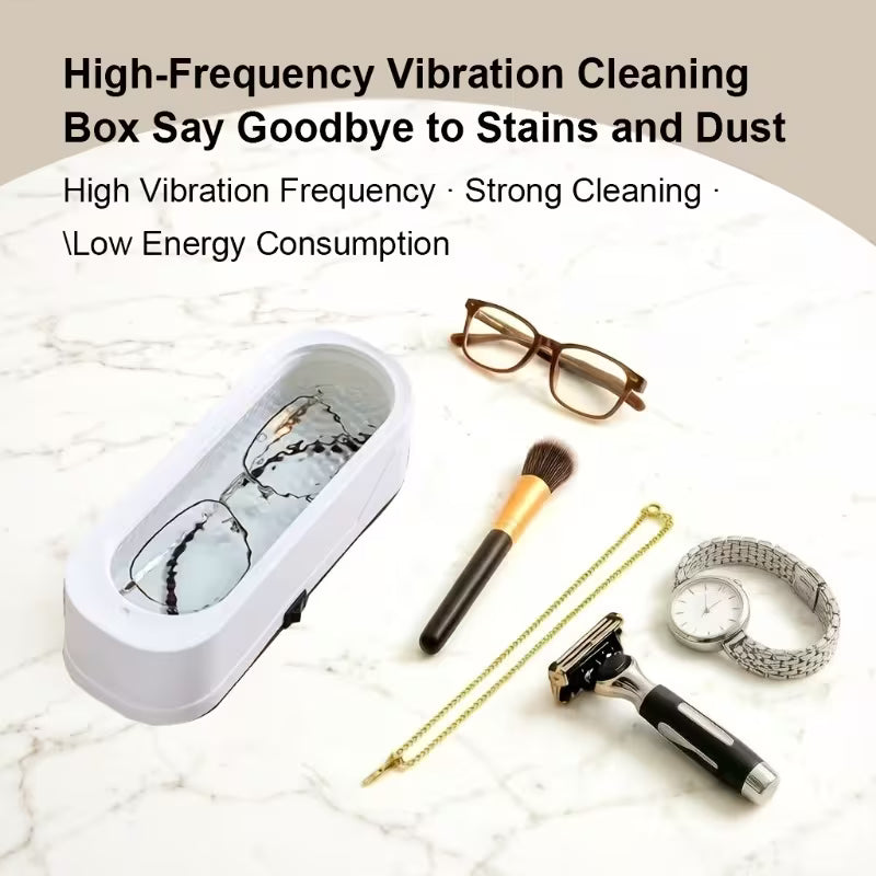 High-frequency glasses and jewelry cleaning device, multi-functional wireless cleaning device, easy to use, suitable for watches, bracelets, jewelry, dentures and makeup brushes - made of durable plastic