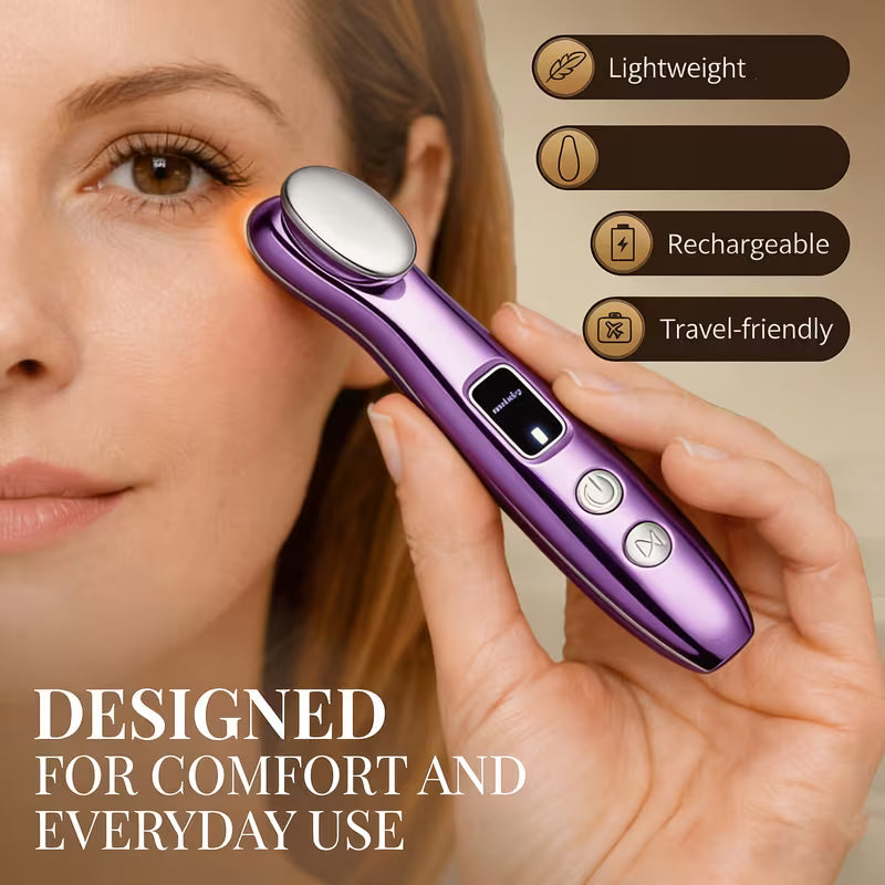 Portable massager for face, neck, and eyes with multiple functions including heating and vibration - USB rechargeable, eye heating stick and eye massager - gentle warmth and vibration for smoother skin