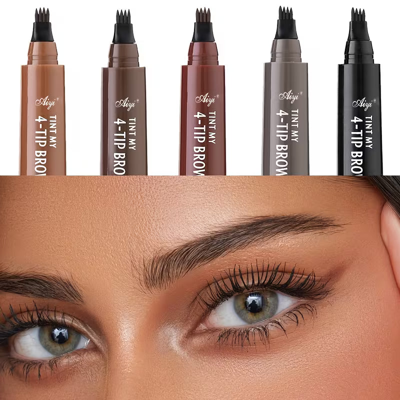 An ultra-fine, four-tip eyebrow pen, perfect for drawing natural-looking brows in one stroke. It's waterproof and smudge-proof, giving you a natural 3D look and precisely defining brow hairs for long-lasting clarity.