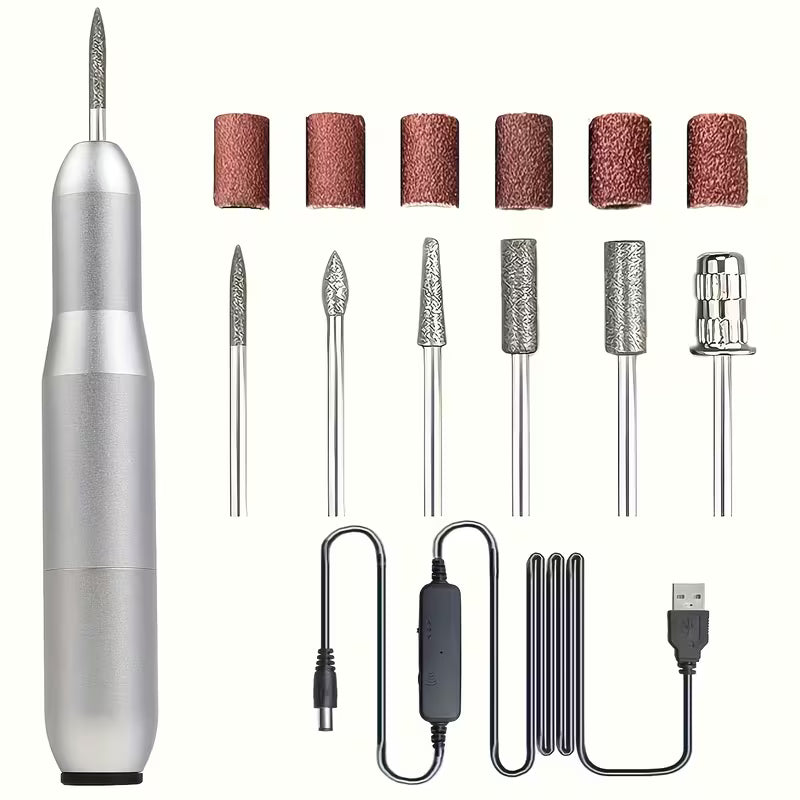 Professional Electric Nail Care Kit, including electric nail file, nail grinder and polisher, manicure and pedicure kit, nail file kit for home and salon use, and nail and pedicure polisher tools.