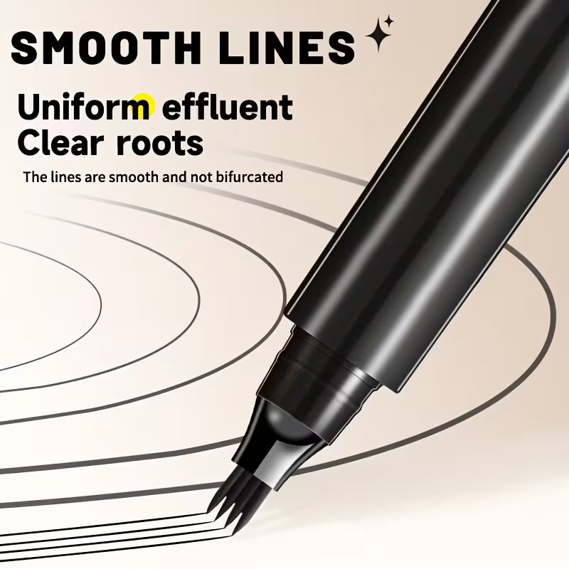 An ultra-fine, four-tip eyebrow pen, perfect for drawing natural-looking brows in one stroke. It's waterproof and smudge-proof, giving you a natural 3D look and precisely defining brow hairs for long-lasting clarity.