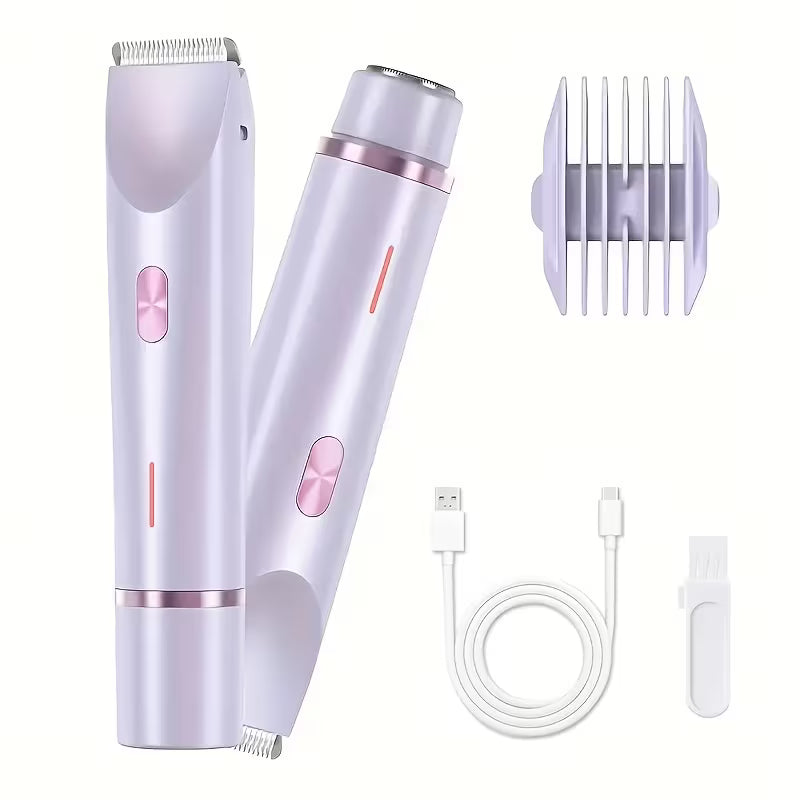 Multi-functional Electric Lady Shaver, Dual Head for Eyebrows, Face, Legs, Underarms, Bikini Area. Wet & Dry Use, Adjustable & USB Rechargeable, Portable Design Ensures Precise & Safe Shaving for Smooth Skin Anytime.